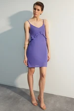 Trendyol Limited Edition Purple Knitted Mini Dress with Ruffles and Premium Textured Fabric