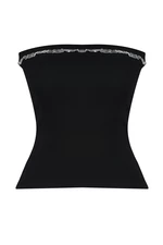 Trendyol Black Ribbed Strapless Collar Woven Garnished Fitted Cotton Flexible Crop Knitted Blouse