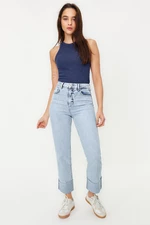 Trendyol Light Blue Folded Leg High Waist Straight Jeans