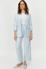 Trendyol Blue Pearl Detailed Crepe Jacket Trousers Woven Bottom Top Set