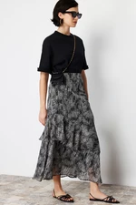 Trendyol Black Animal Pattern Lined Woven Skirt