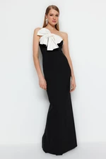 Trendyol Black and White Lined Woven Long Evening Dress