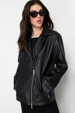 Trendyol Black Oversize Faux Leather Coat