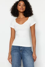 Trendyol White, Fitted/Cooked, Ribbed Cotton, Stretchy Knit Blouse