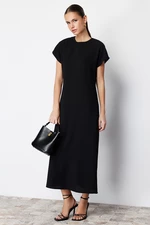Trendyol Black Straight Cut Short Sleeve Midi Woven Dress