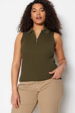 Trendyol Curve Dark Green Body-Crap, Fine-knit Tricot With Zippered Blouse