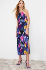 Trendyol Multicolor Floral Print Straight Cut Halter Neck Midi Satin Lined Woven Dress