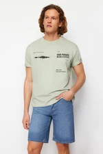 Trendyol Mint Relaxed Crew Neck Text Printed 100% Cotton T-Shirt