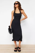 Trendyol Black Fitted Square Neck Ribbed Flexible Knitted Maxi Dress