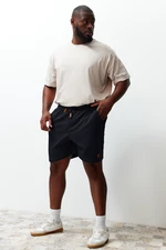 Trendyol Plus Size Navy Regular/Regular Fit PU Label Appliqué Shorts