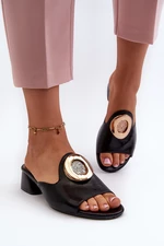 Elegantní dámské pantofle na nízkém podpatku se zlatým zdobením Černá Uzimila