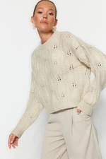 Trendyol Stone Wide Pattern Openwork/Hole Knitwear Sweater