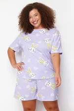 Trendyol Curve Lilac Single Jersey Knitted Plus Size Pajamas Set