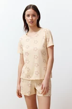 Trendyol Yellow Cotton Star Pattern Knitted Pajamas Set