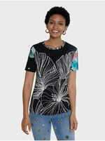 Black women's patterned T-shirt Desigual TS Leaves - Women's