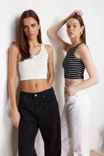 Trendyol White-Multicolor 2-Pack Fitted/Fitted Crop Corded Flexible Knitted Athlete
