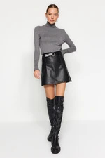 Trendyol Black Faux Leather Belt Mini Weave Skirt