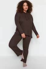 Trendyol Curve Brown Hooded Relaxed Camisole Plus Size Bottom-Top Suit
