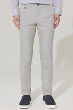 ALTINYILDIZ CLASSICS Men's Gray Slim Fit Slim Fit Side Pocket Plaid Patterned Elastic Waist Flexible Trousers
