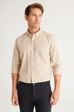 AC&Co / Altınyıldız Classics Men's Beige Buttoned Collar Easy to Iron Cotton Slim Fit Slim Fit Oxford Shirt