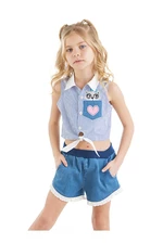 Denokids Raccoon Girl Denim Shorts Striped Sleeveless Shirt Summer Suit