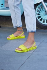 Madamra Women's Yellow Pile Puffy Sandals