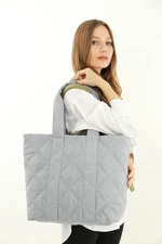 Madamra Light Gray Women's Quilted Pattern Puff Bag