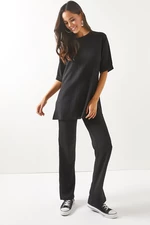 Olalook Women's Black Top with Slits and Lower Palazzo Suit
