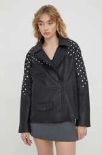 Kožená bunda Bruuns Bazaar dámská, černá barva, přechodná, oversize