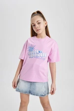DEFACTO Girl Relax Fit Slogan Printed Short Sleeve T-Shirt