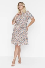 Trendyol Curve Multicolored Floral Pattern Woven Viscose Shirt Dress