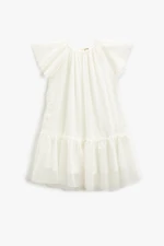 Koton Midi Dress Tulle Lined Butterfly Sleeve Frilly Crew Neck