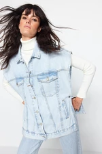 Trendyol Indigo svetlomodrá džínsová vesta pravidelného strihu