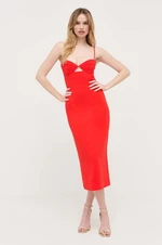 Šaty Bardot červená farba, midi, rovný strih