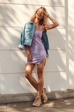 Cotton minidress with lavender straps