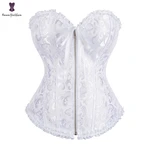 Overbust Corset Zipper Waist Bustier Top Black White Brown Pink Beige Red Blue Elegant Basques Corselet