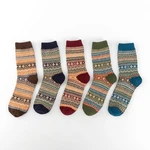 5 Pairs Autumn and Winter New Men Thickened Rabbit and Sheep Socks Ethnic Style Square Mid-tube Socks Retro Men Socks Tube Socks