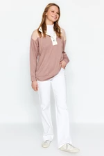 Trendyol Beige Stand Up Collar Color Block Knitted Sweatshirt