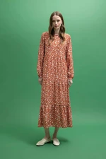 DEFACTO Crew Neck Floral Long Sleeve Maxi Dress