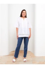 LC Waikiki Women's Striped Collar Embroidered Short Sleeve Cotton Blouse