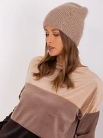 Dark beige women's beanie with appliqués