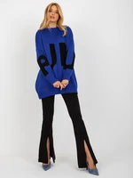 Cobalt blue oversize long sweater with RUE PARIS lettering