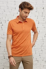 ALTINYILDIZ CLASSICS Men's Orange Slim Fit Slim Fit Polo Neck Short Sleeved Linen-Looking T-Shirt.
