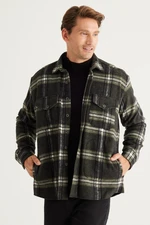 AC&Co / Altınyıldız Classics Men's Khaki-Black Oversize Loose Cut Button Collar Checked Lumberjack Winter Shirt Jacket