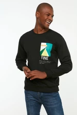 Trendyol Black Men's Regular/Real fit Crewneck Long Sleeve Printed Sweatshirt