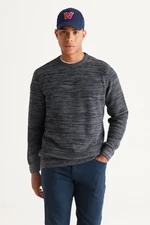 AC&Co / Altınyıldız Classics Men's Navy Blue-Grey Recycle Standard Fit Regular Cut Crew Neck Patterned Knitwear Sweater.