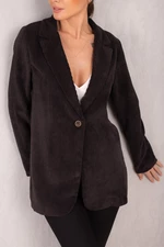 armonika Women's Black Single Button Velvet Jacket