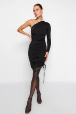 Trendyol Black Fitted Knitted One Sleeve Elegant Evening Dress