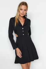 Trendyol Black Cut Out Detail Pleated Jacket Collar Woven Dress