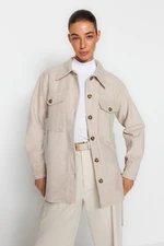 Trendyol Stone Belted Stamped Jacket Coat